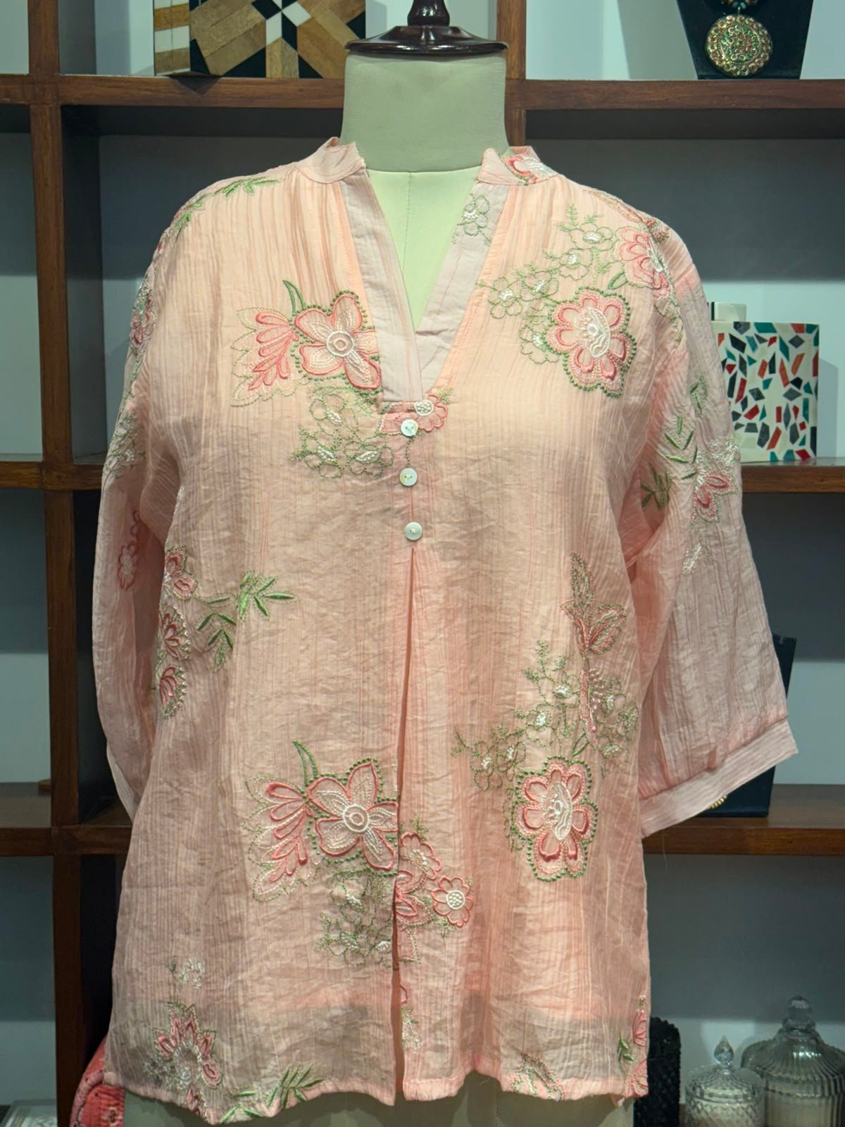 fabric georgette  embroidery top colour pink (Copy)