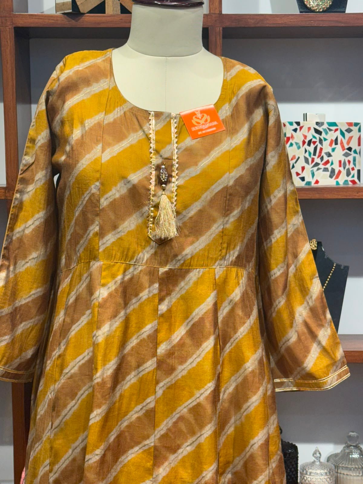 frock style long kurti yellow