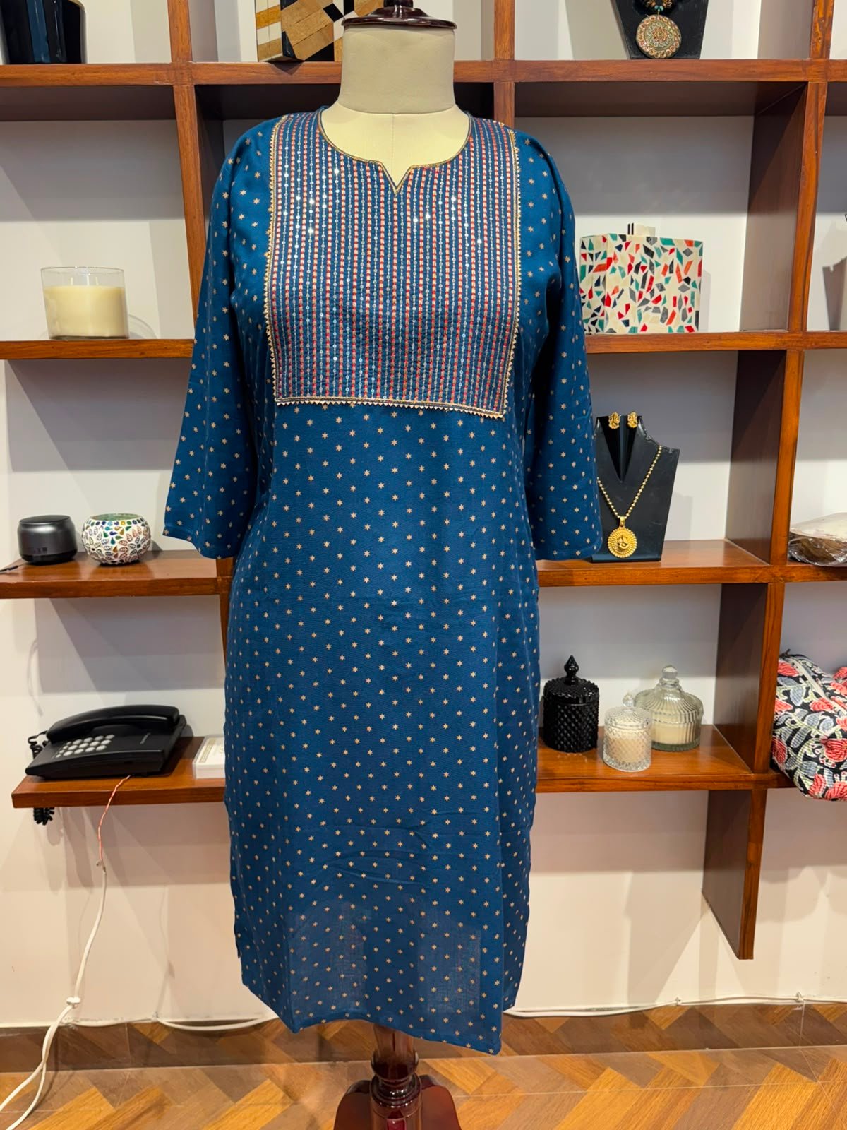 straight kurti  fabric cotton  navy blue