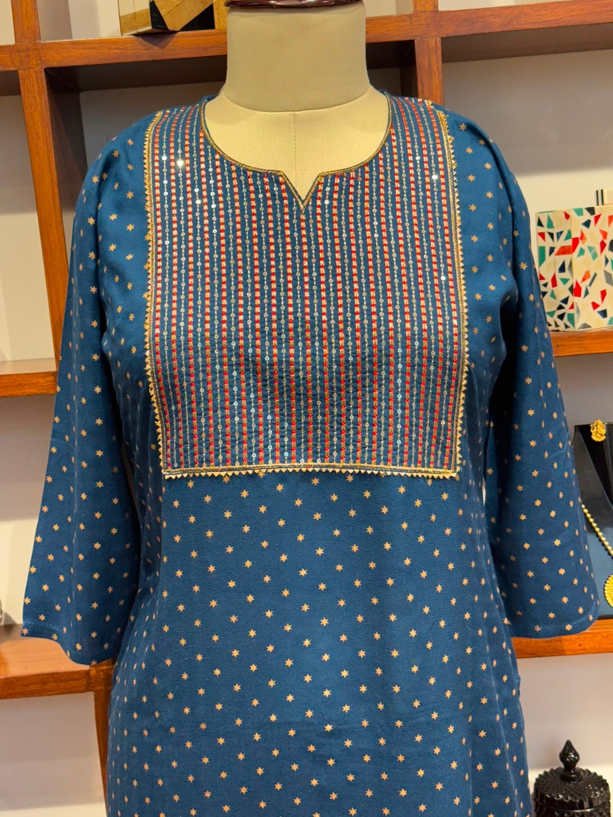 straight kurti  fabric cotton  navy blue