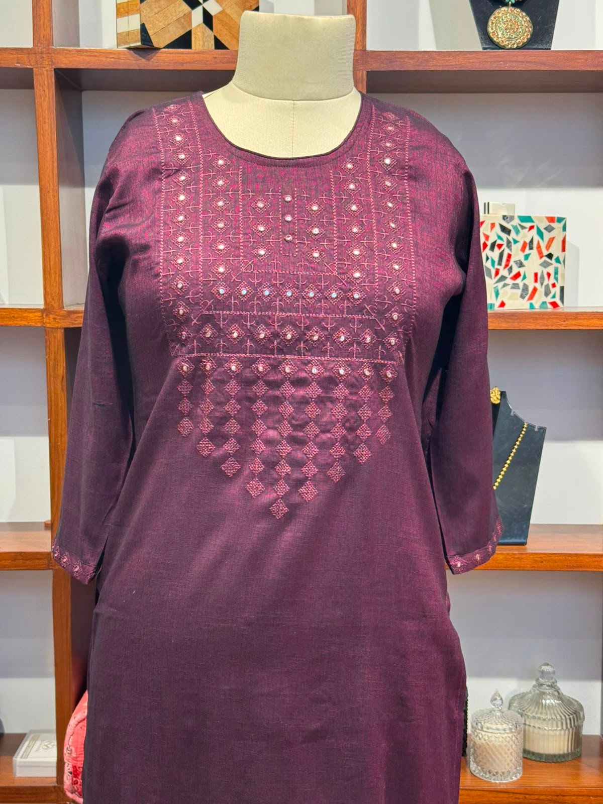 straight kurti  fabric cotton  purple