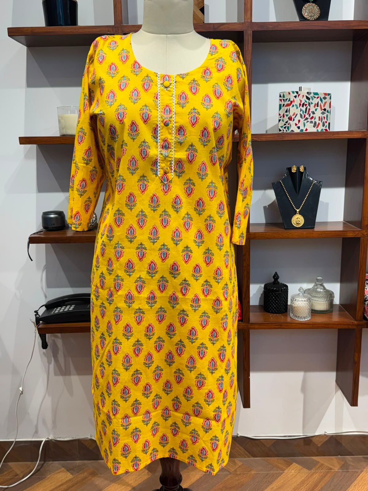 straight kurti fabric cotton yellow