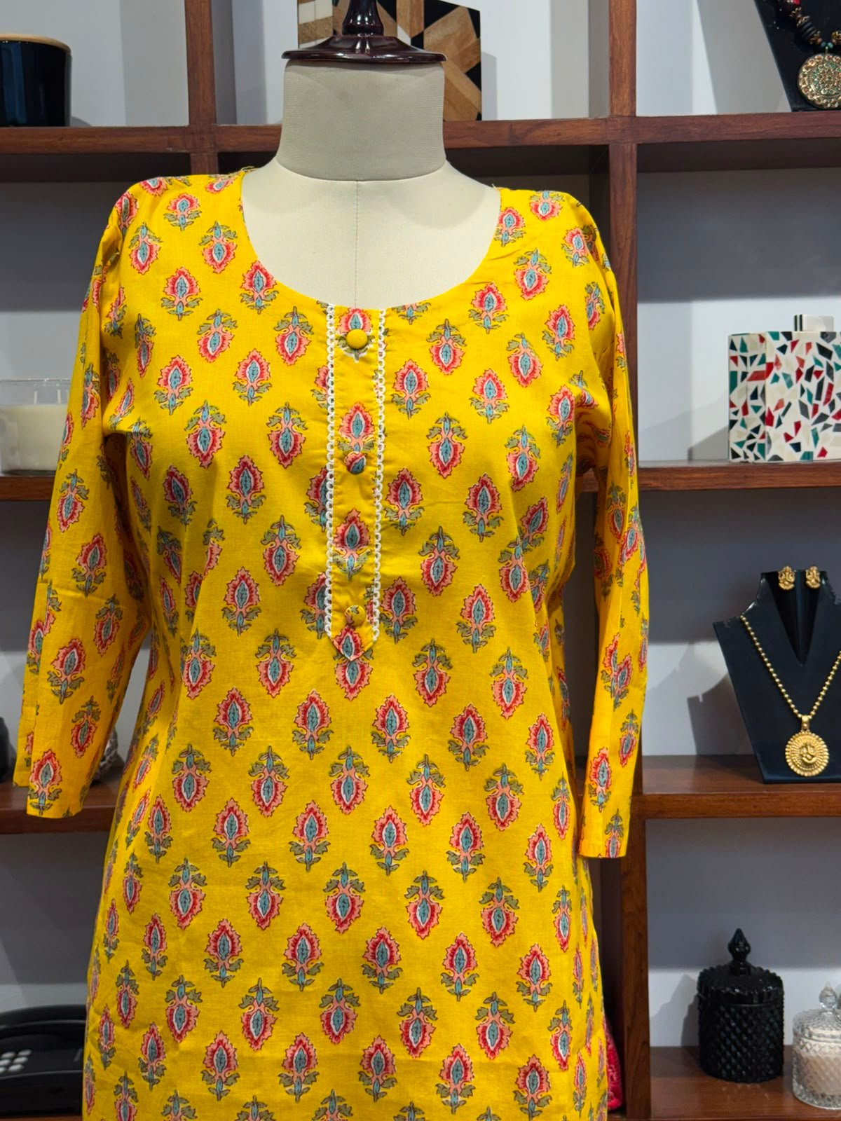 straight kurti fabric cotton yellow
