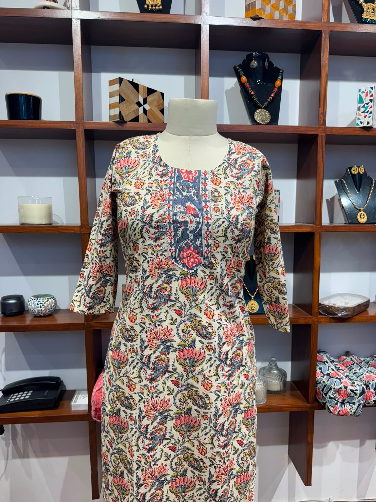 straight kurti   fabric cotton gray