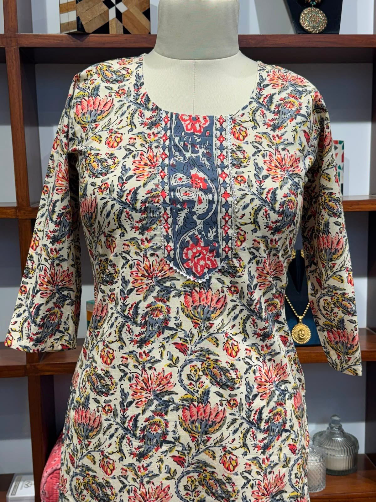 straight kurti   fabric cotton gray