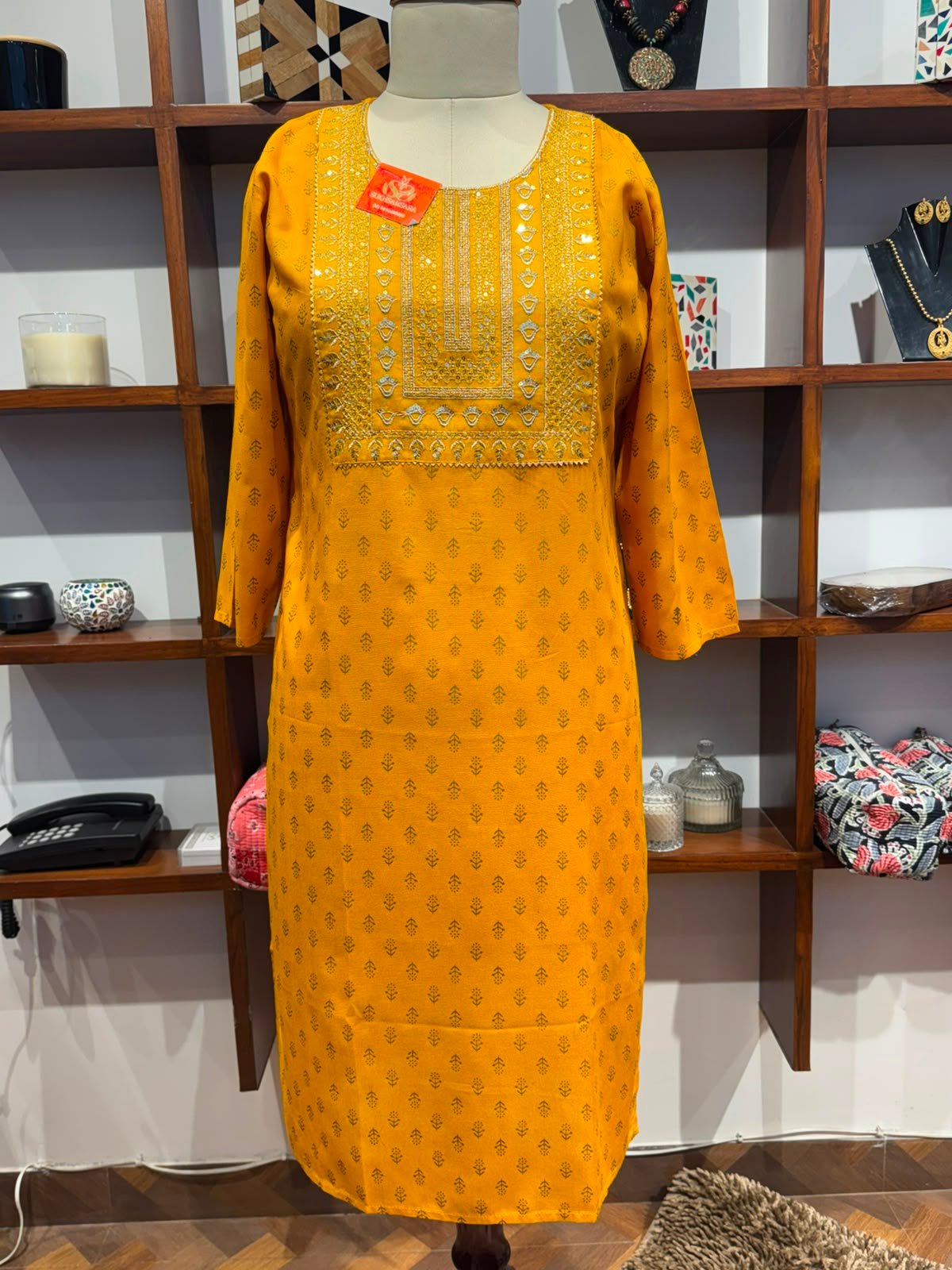 straight kurti fabric cotton yellow 01