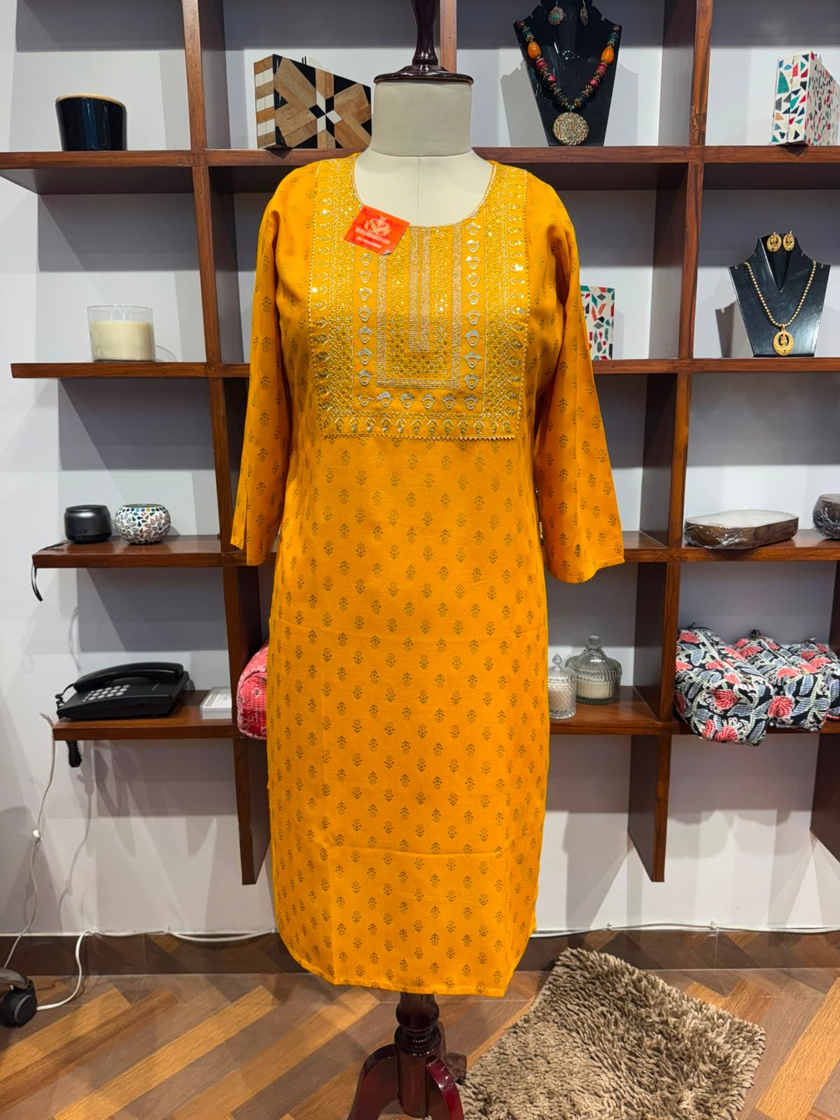 straight kurti fabric cotton yellow 01