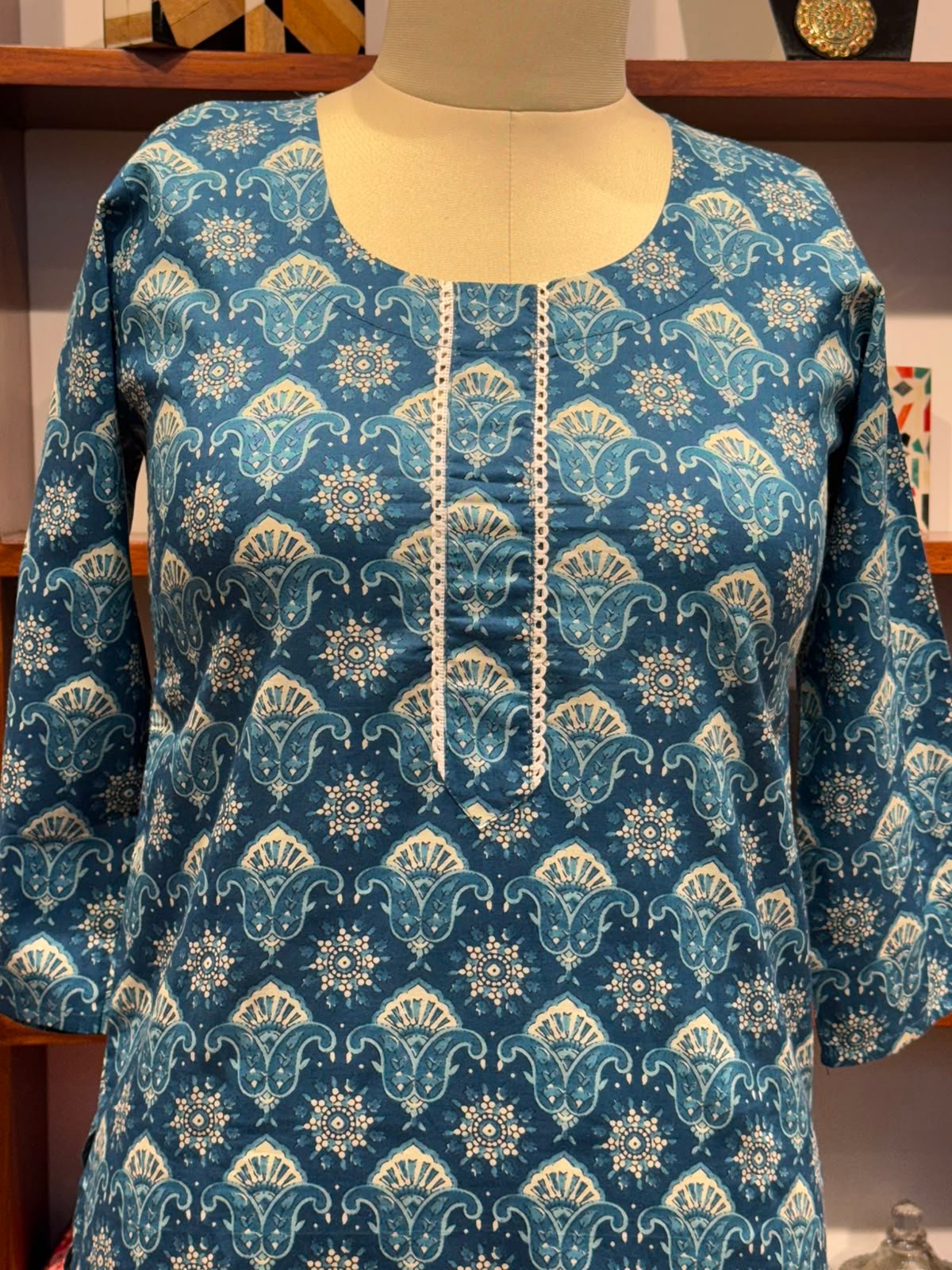 straight kurti fabric cotton blue