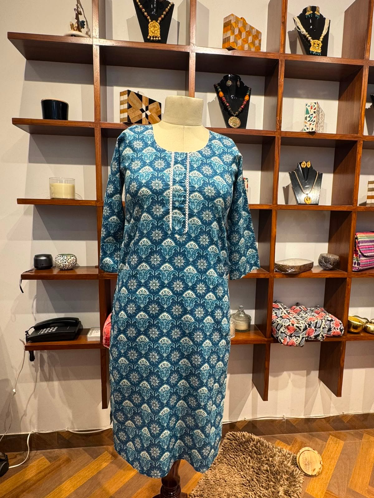 straight kurti fabric cotton blue