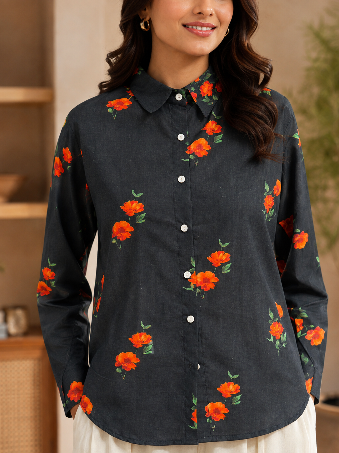 Premium Floral Linen Black Cord Sets