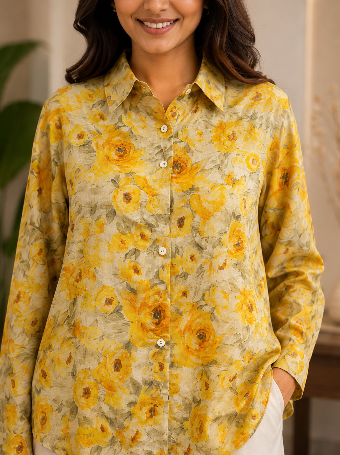 Premium Yellow Floral Linen Cord Sets