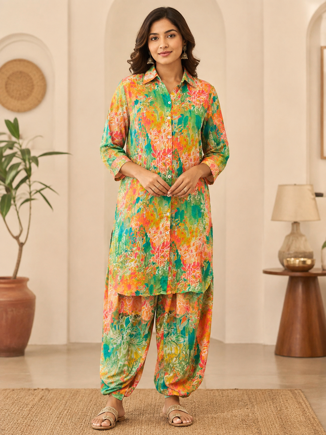 coord set fabric muslin  green