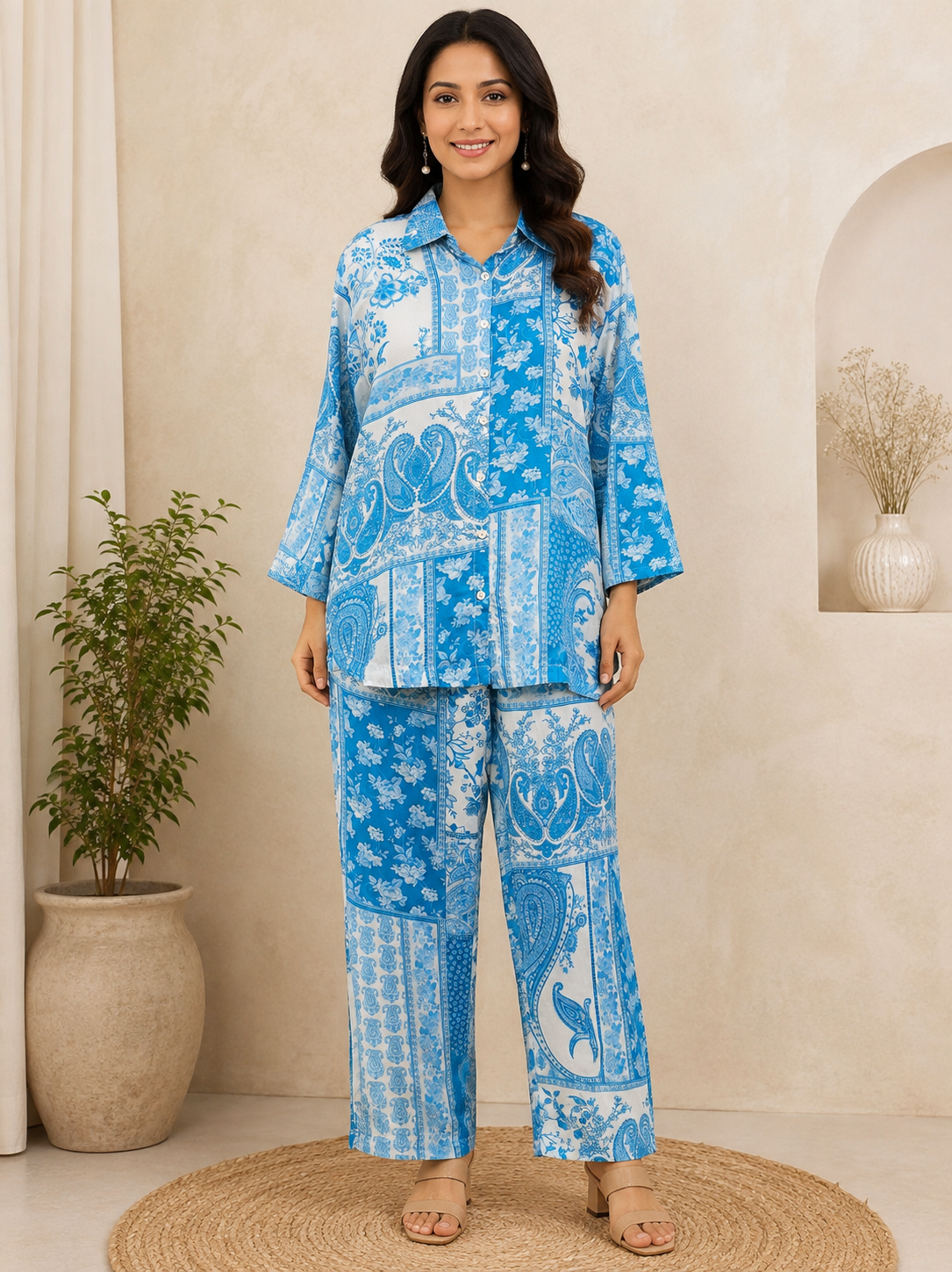coord set fabric muslin  blue