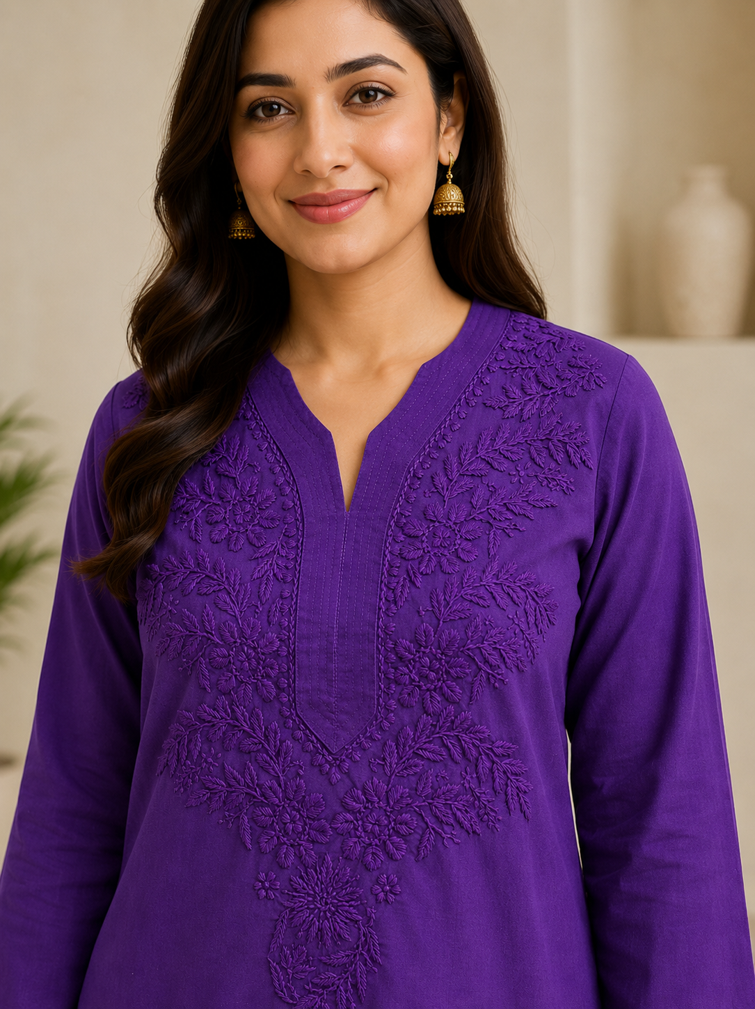 cotton short  kurti chikan kari work