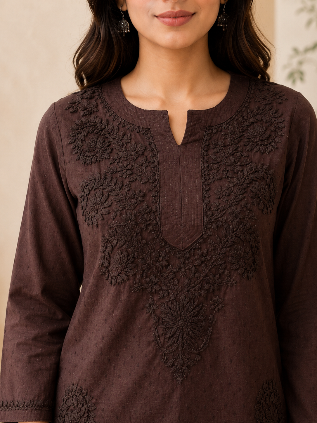 cotton short  kurti chikankari  work