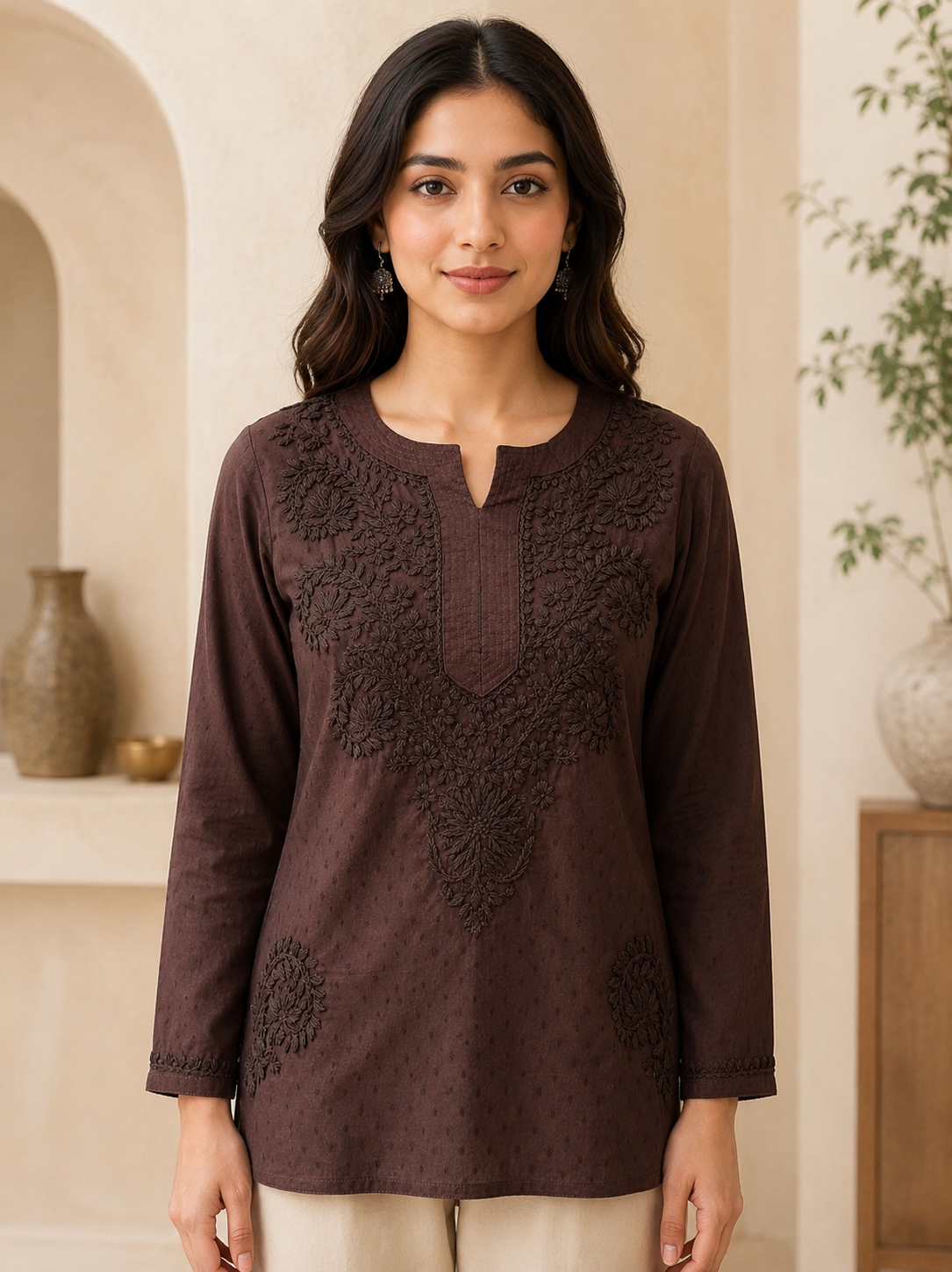 cotton short  kurti chikankari  work