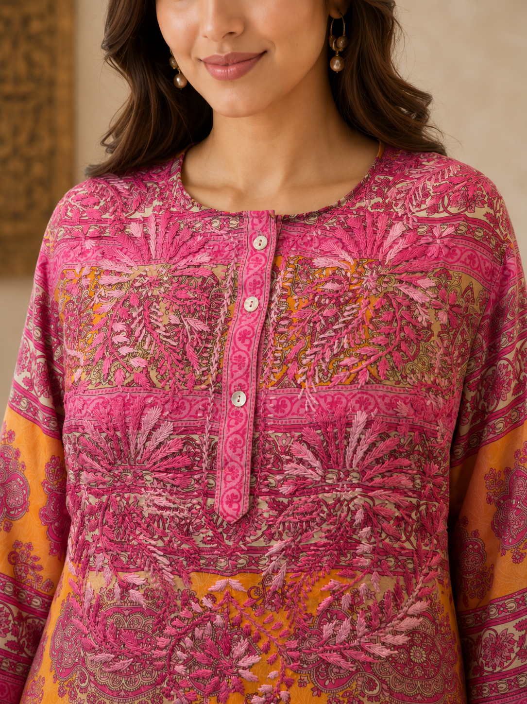 Pink Crepe Short Kurti