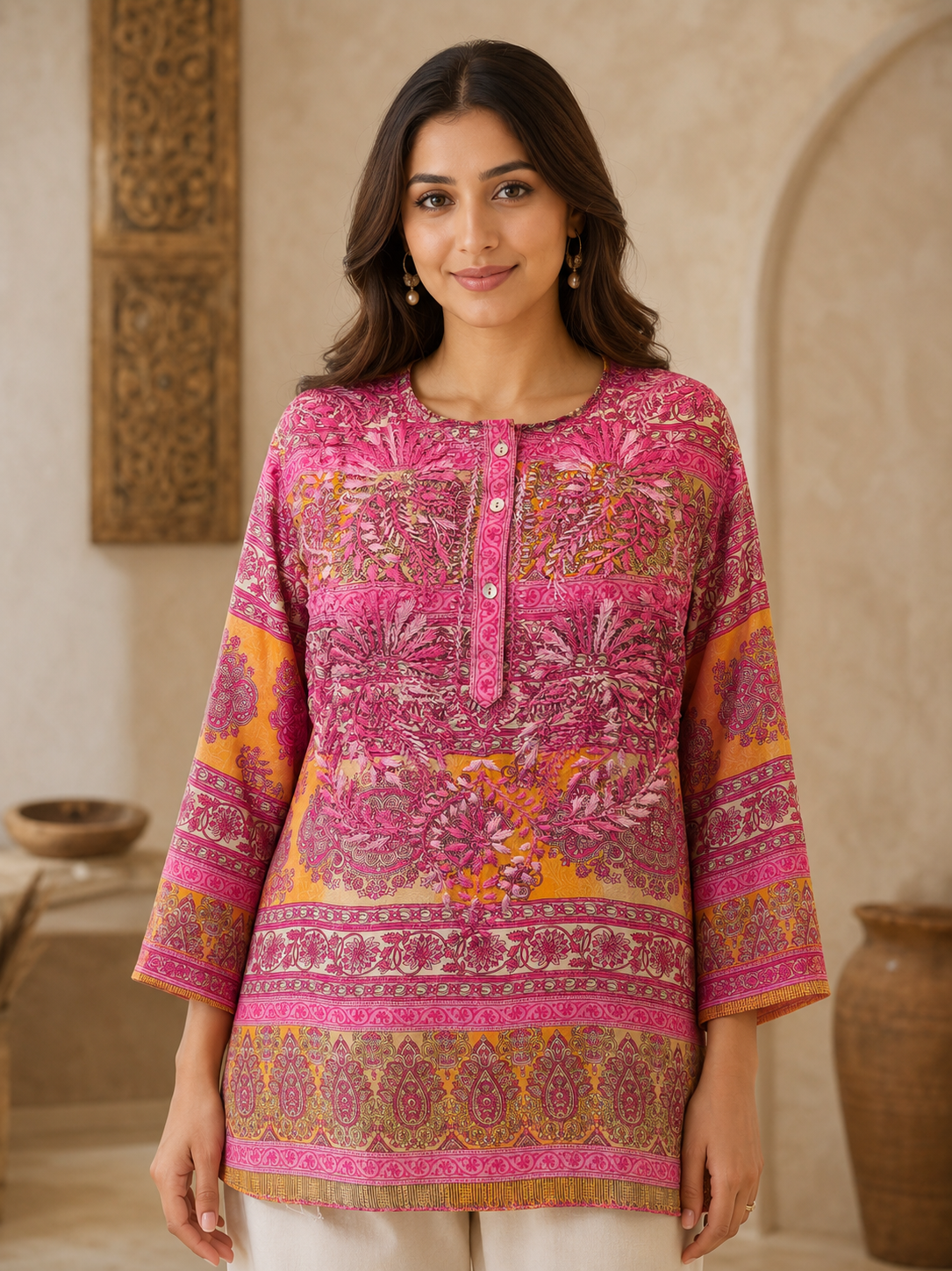 Pink Crepe Short Kurti