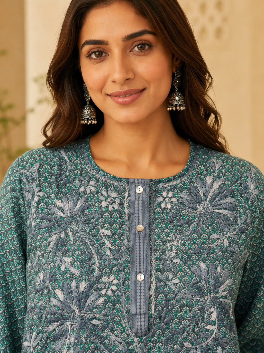 Light Green Embroidered Crape Short Kurti