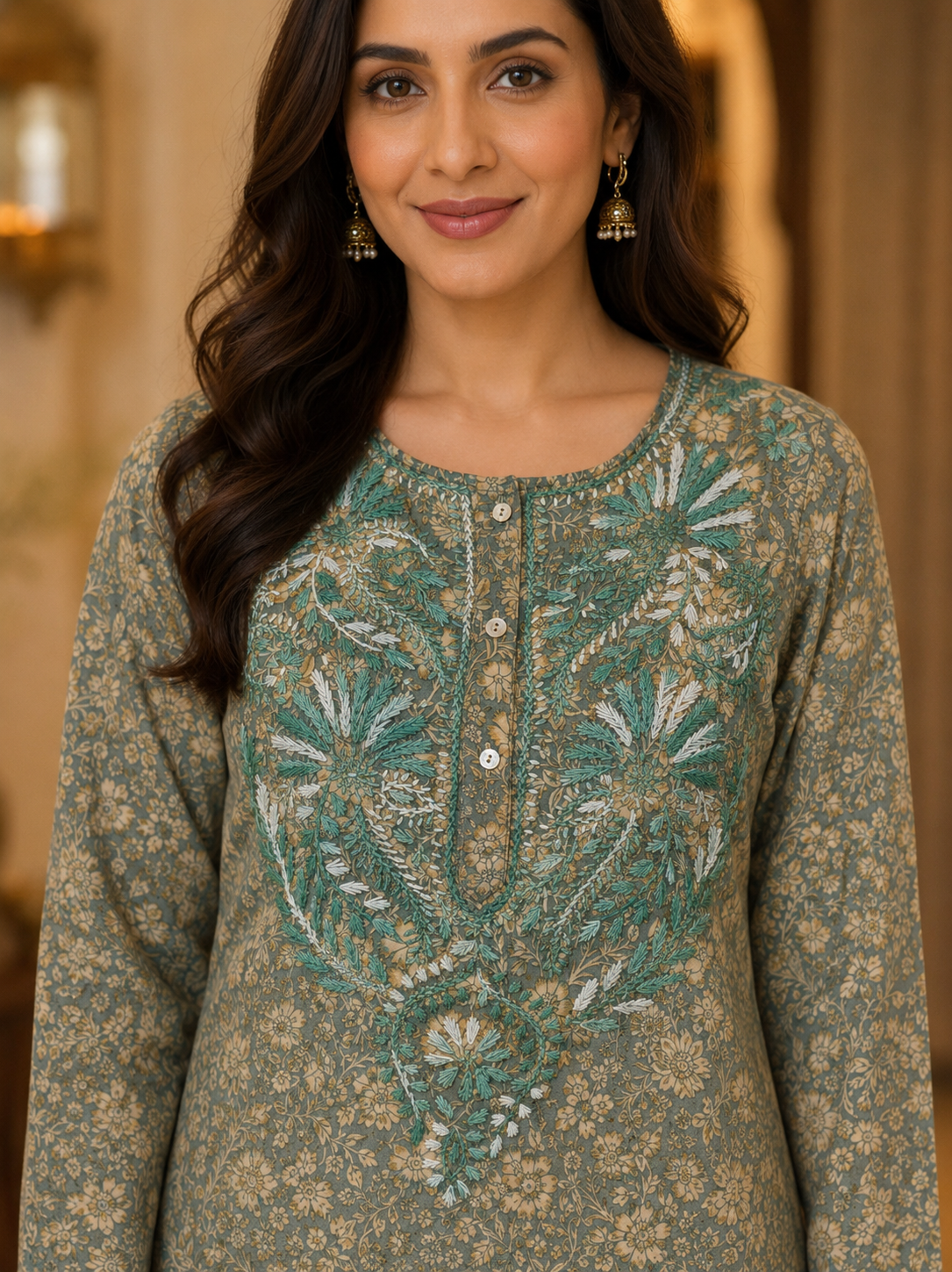 Green Crape Short Kurti