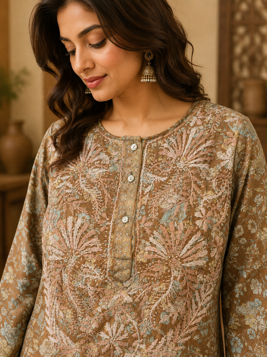 Brown Crepe Short Kurti