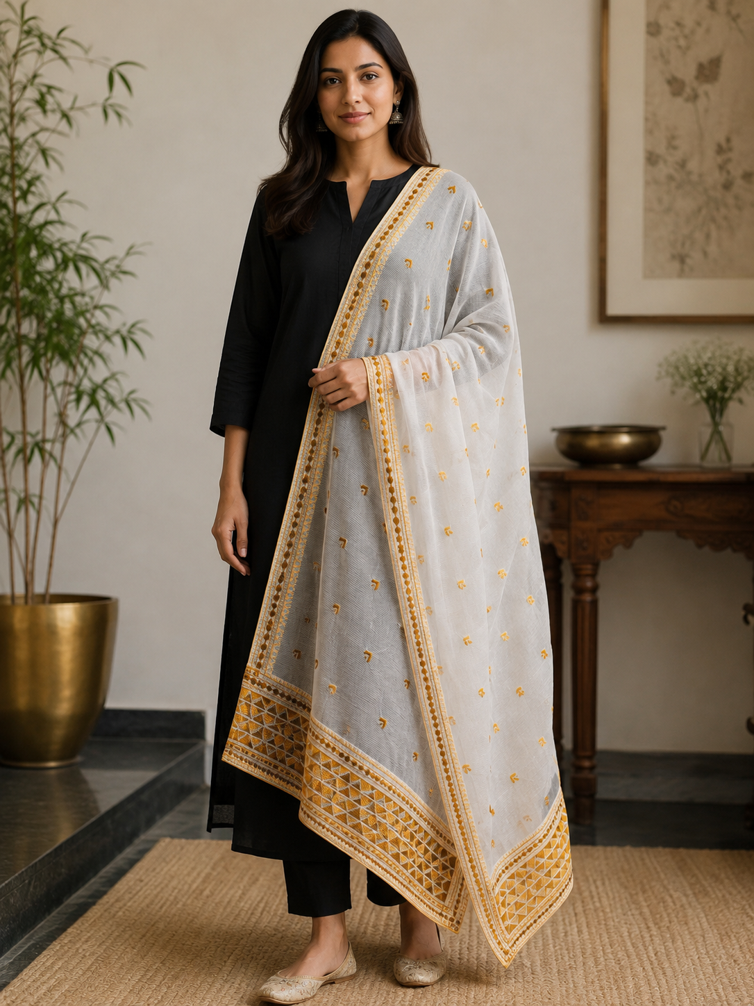 White Based Floral Embroidered Dupatta2