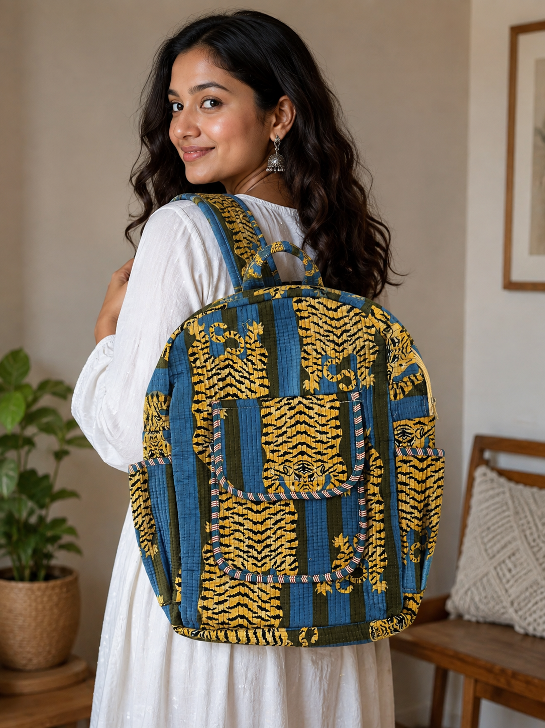 Quilted Lion Skin Printed Backpack