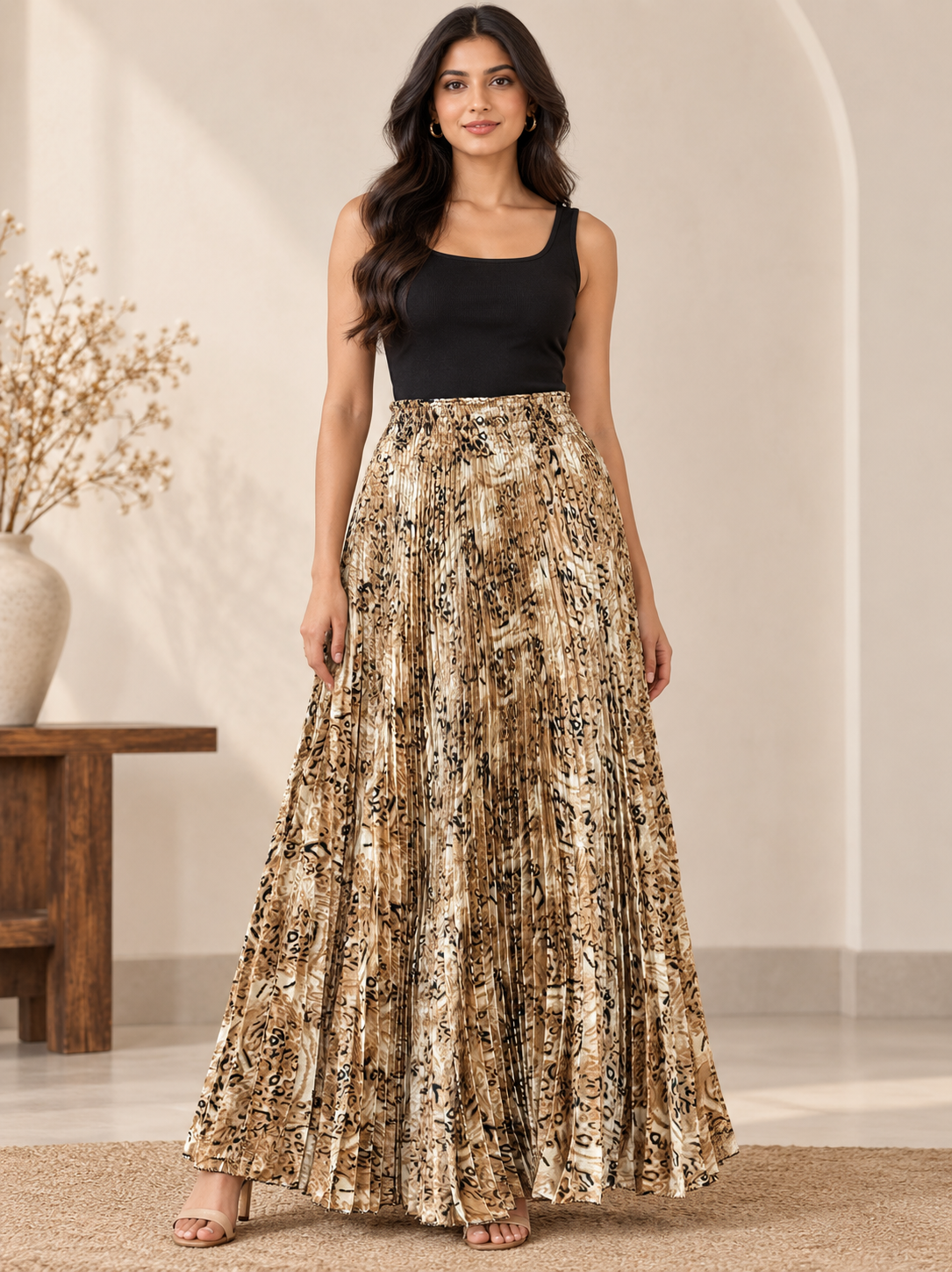 Brown Abstract Printed Skirt