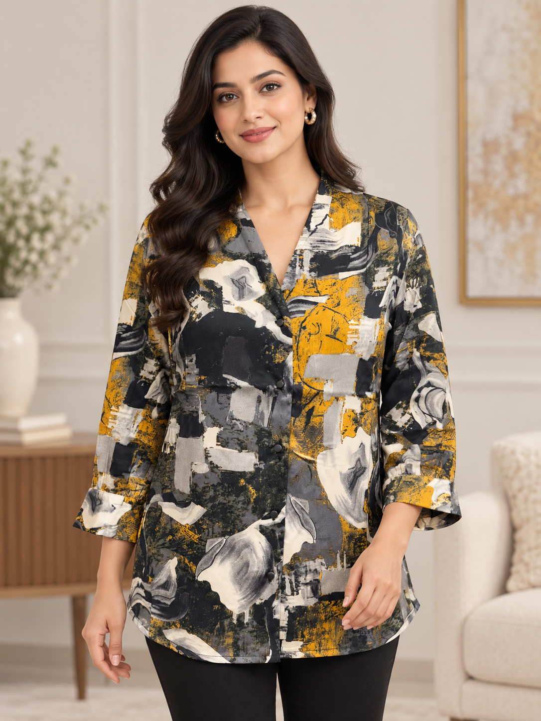 fabric moss crepe  abstract print