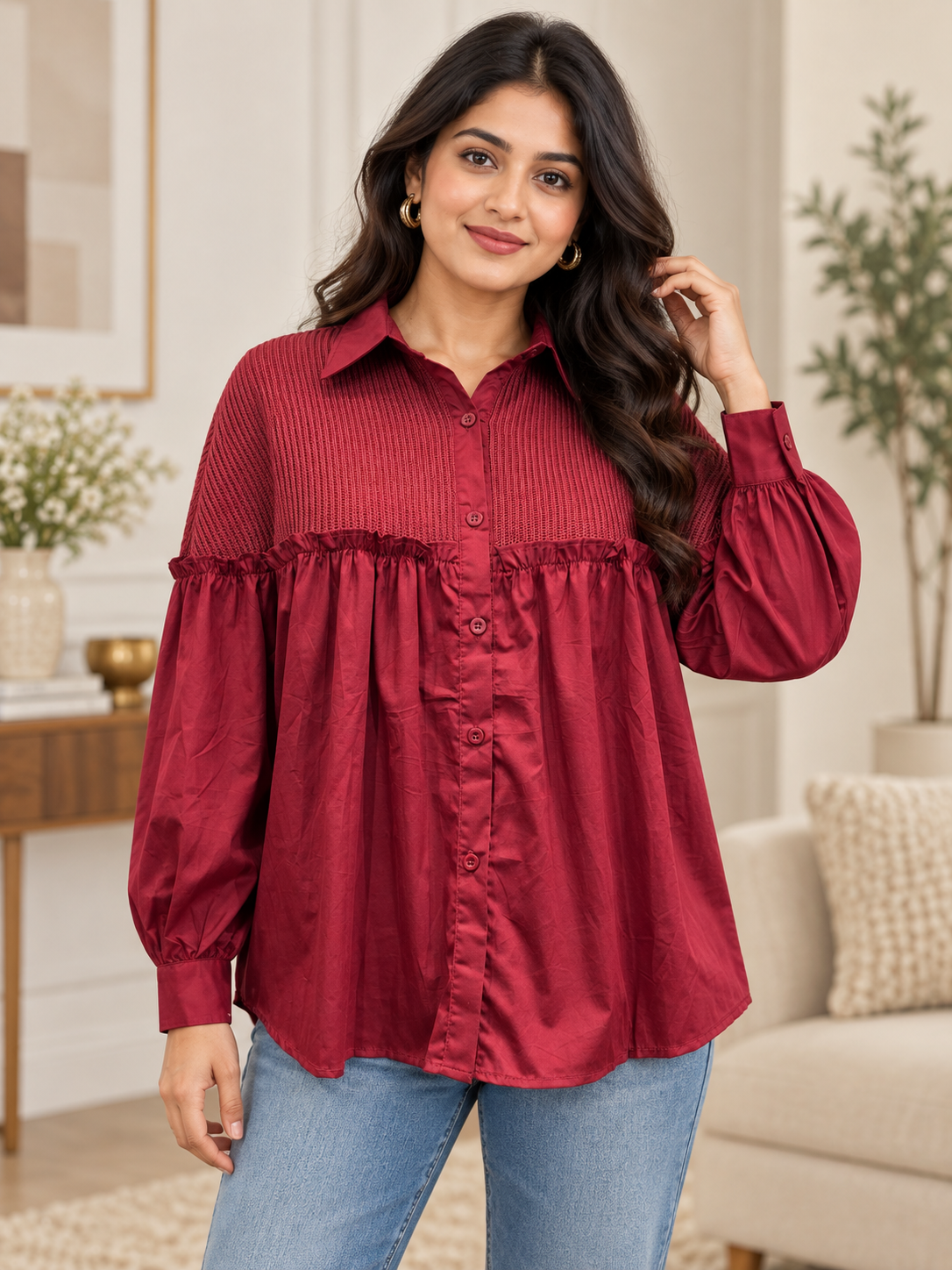 fabric cotton wine color shirt