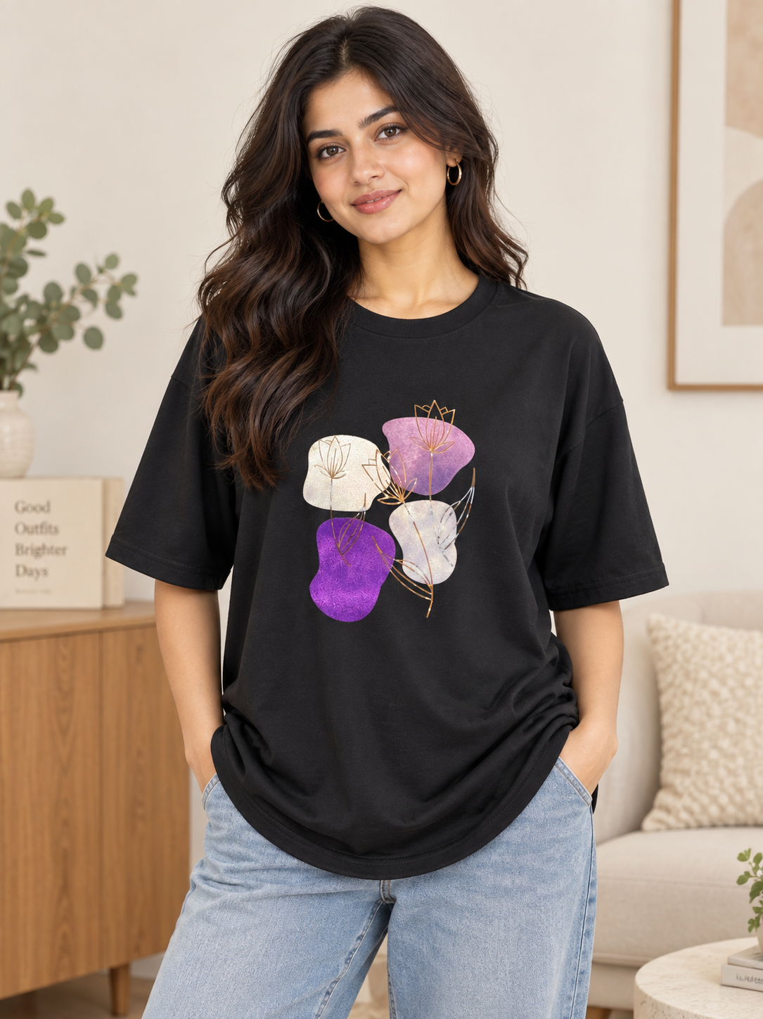 Cotton Lycra T-Shirt Black Printed