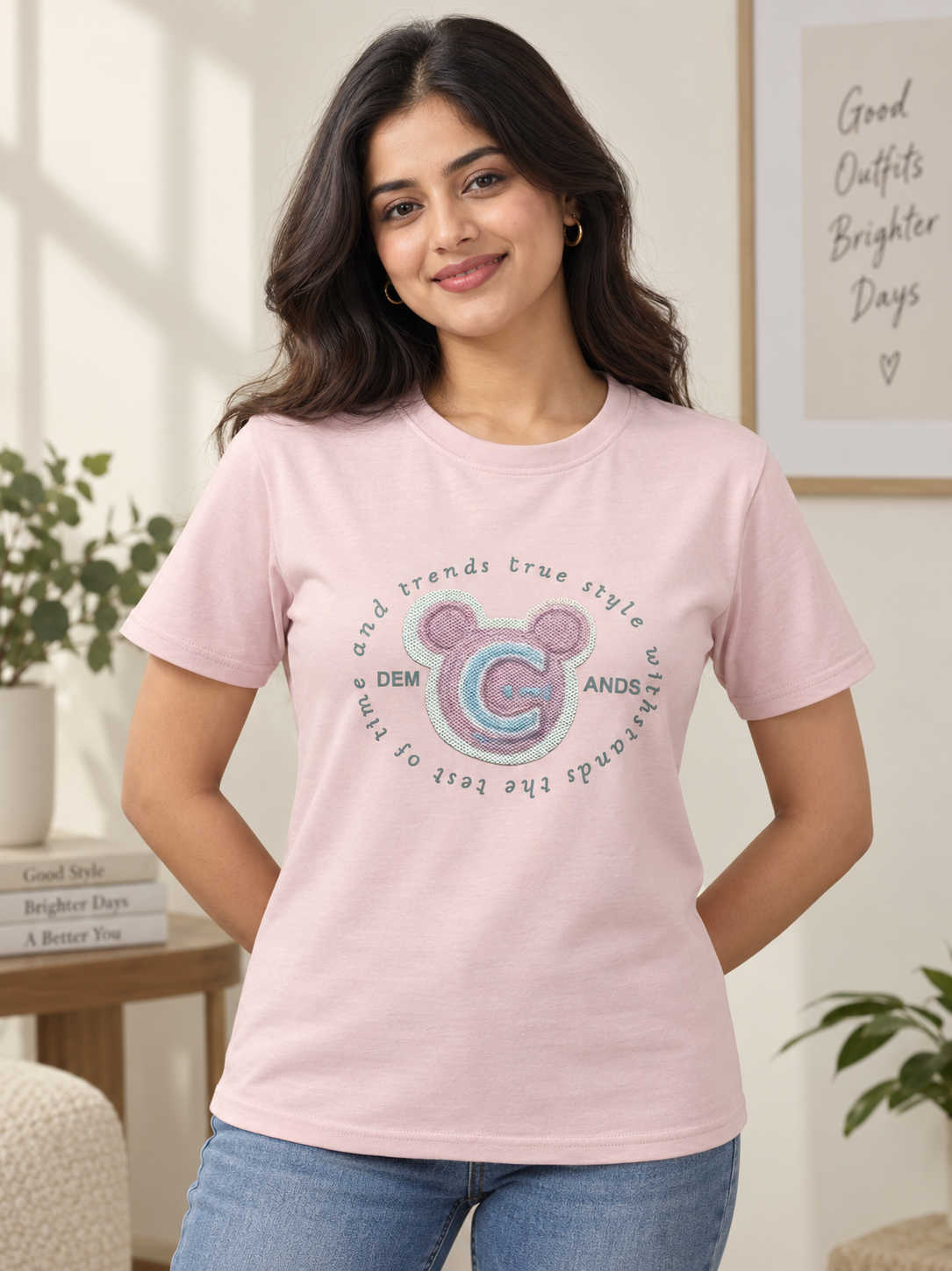 Cotton Lycra T-Shirt Pink Printed