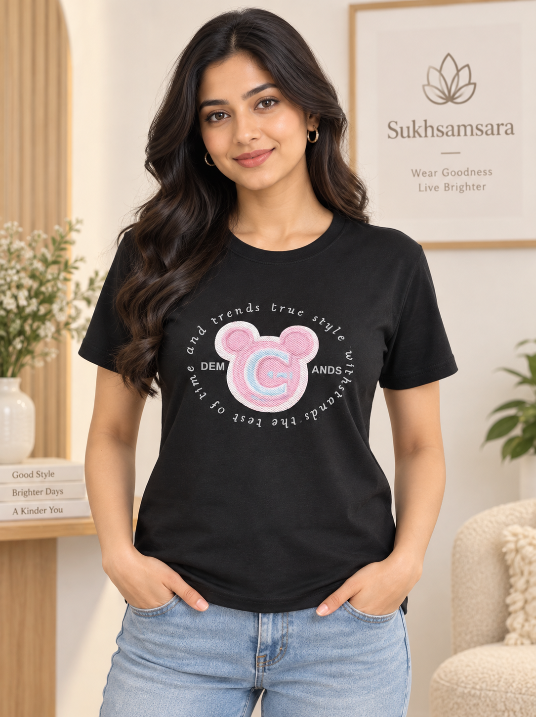 Cotton Lycra T-Shirt Black Printed 2