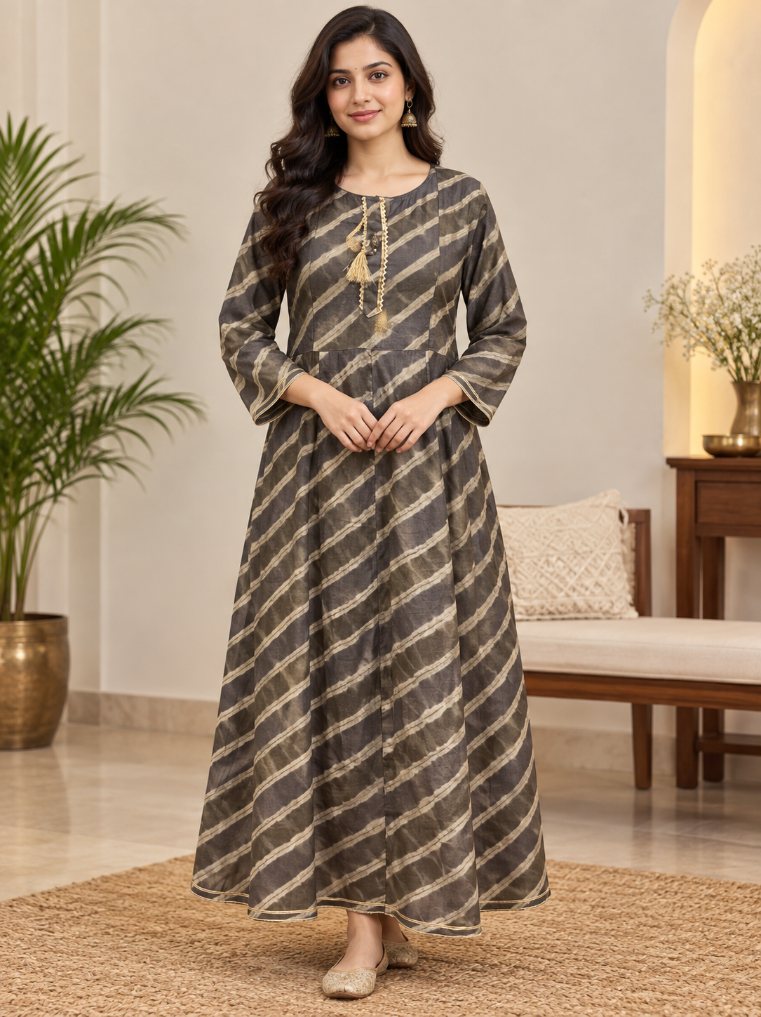 frock style long kurti  grey