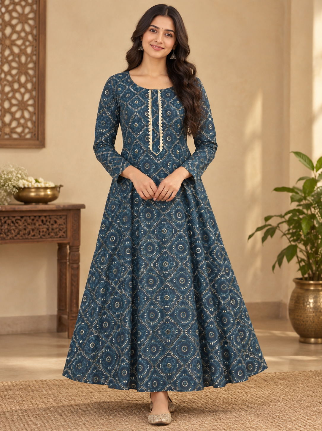 frock stye long kurti blue