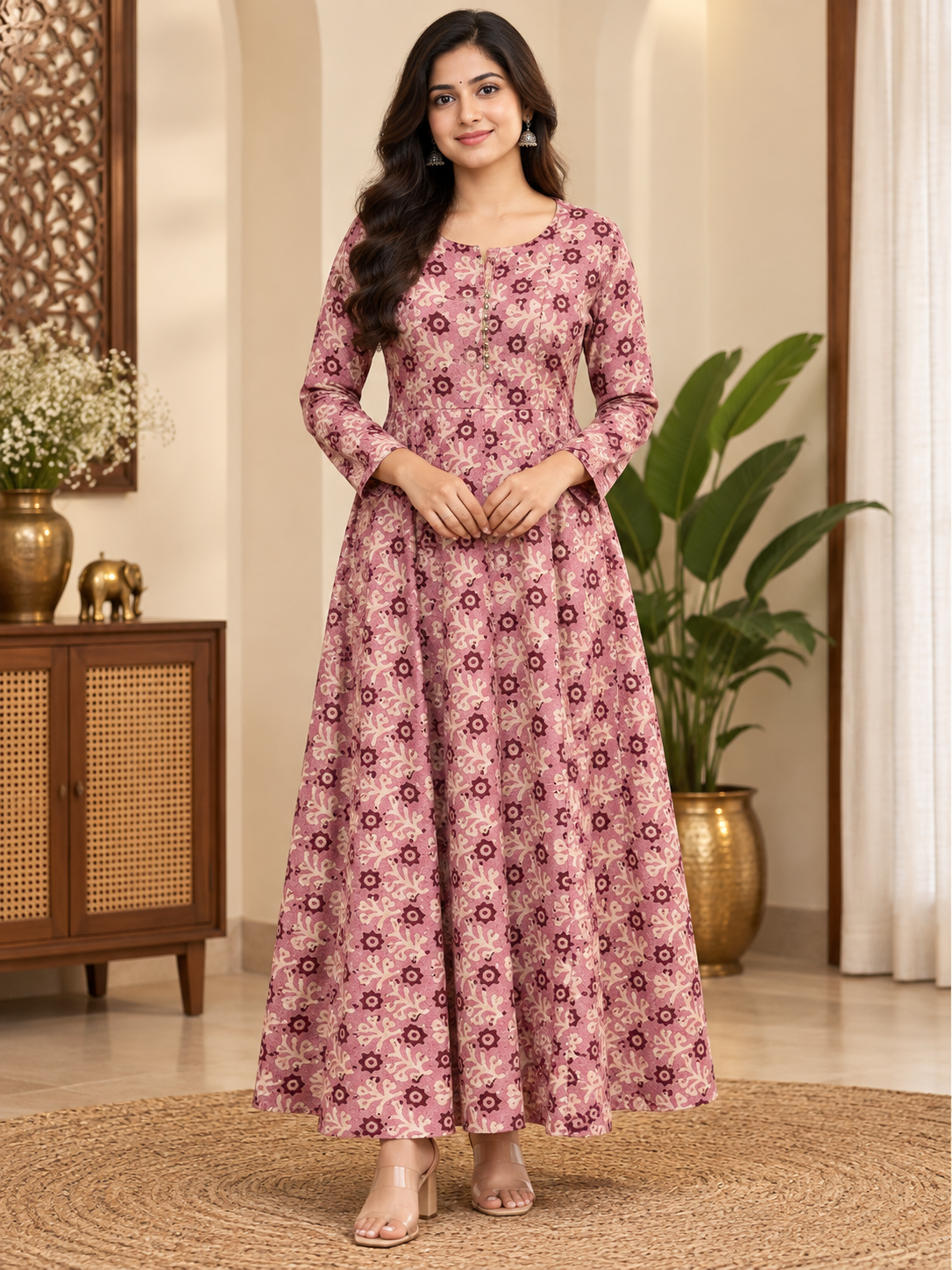 frock style long kurti pink