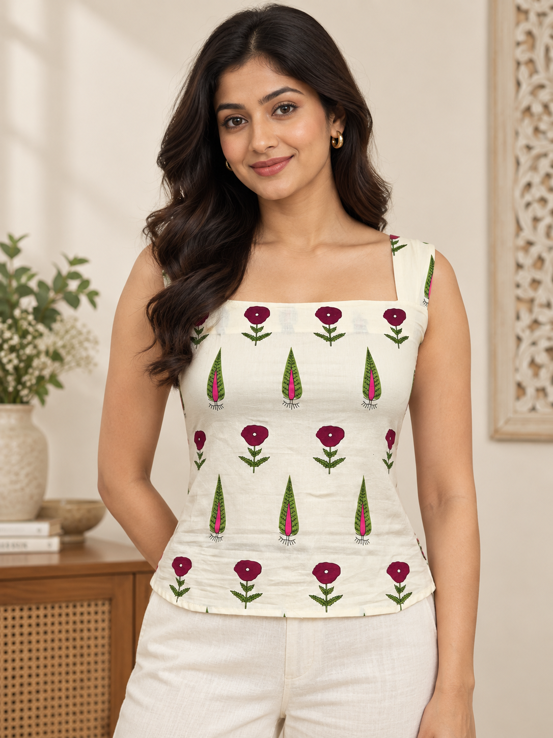 cut sleeve short top ajrakh print fabric  cotton