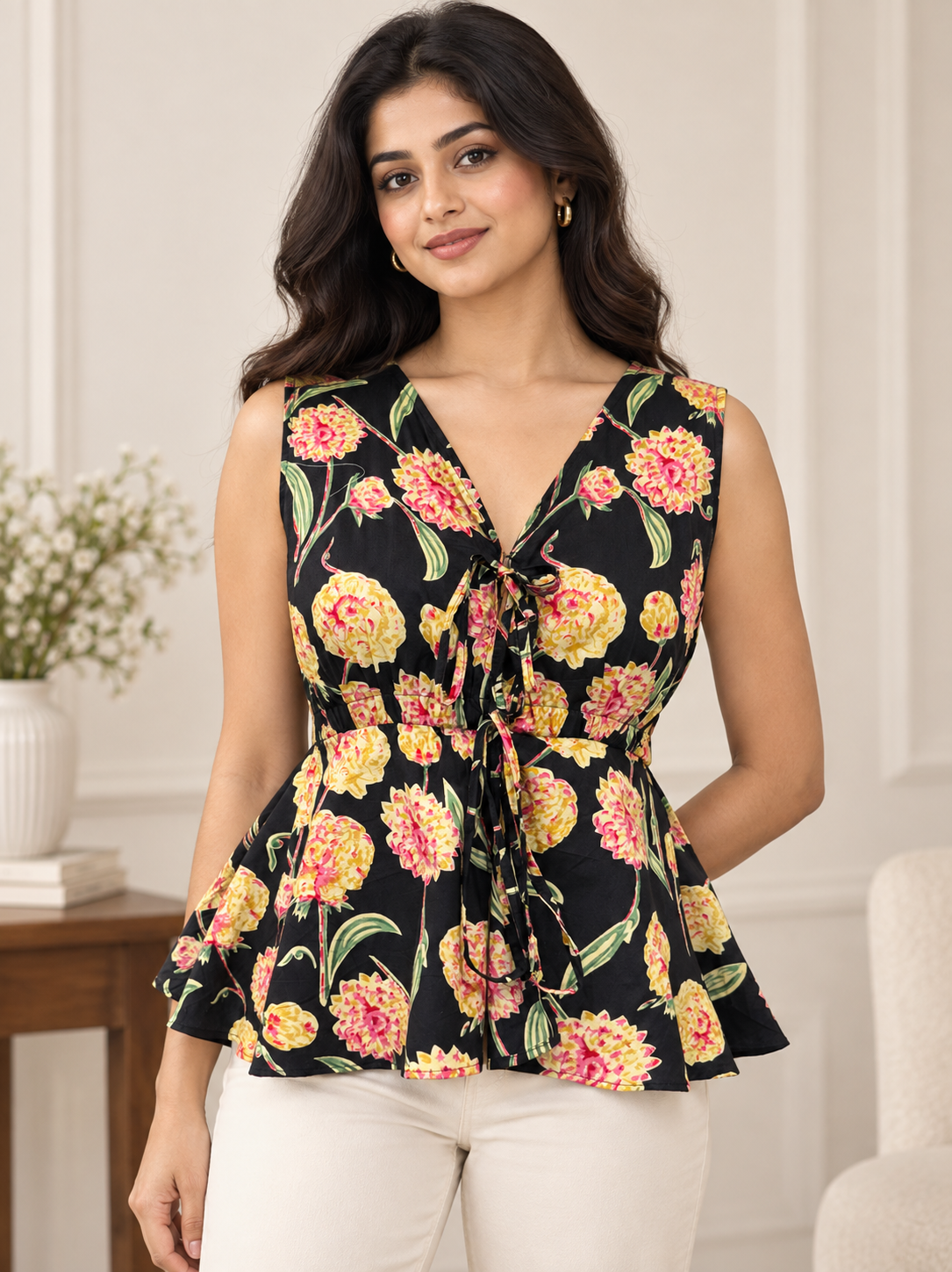 cut sleeve top ajrakh print fabric cotton