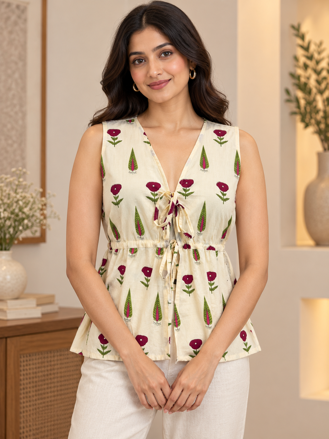 cut sleeve top ajrakh print fabric cotton