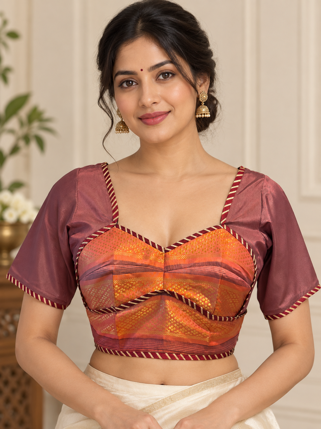 Premium Hand Stitched Marron Blouse